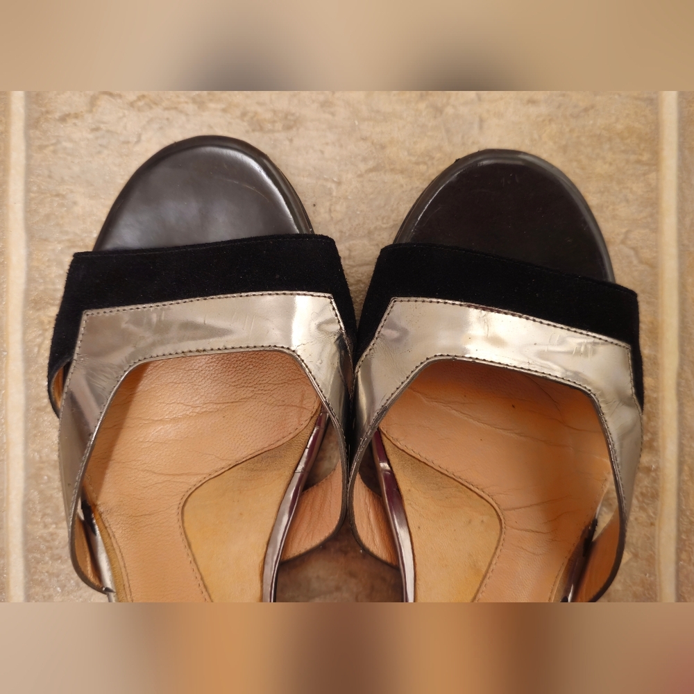 Elegant French Black and Silver Women's Sandals; Robert Clergerie Size 41